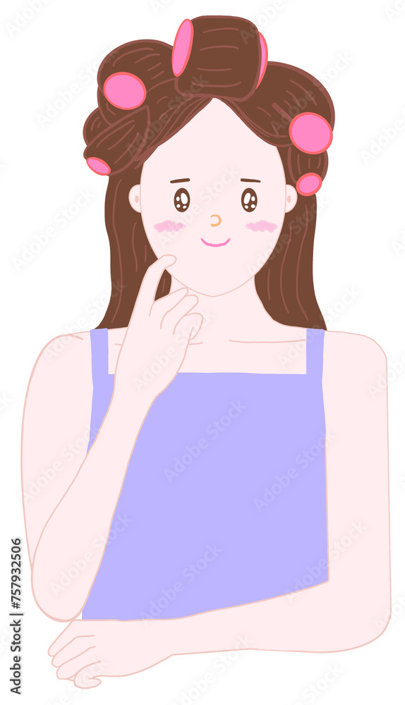 young woman who does yoga and a woman who is contemplating skin care or hair style young woman who does yoga and a woman who is contemplating skin care or hair style