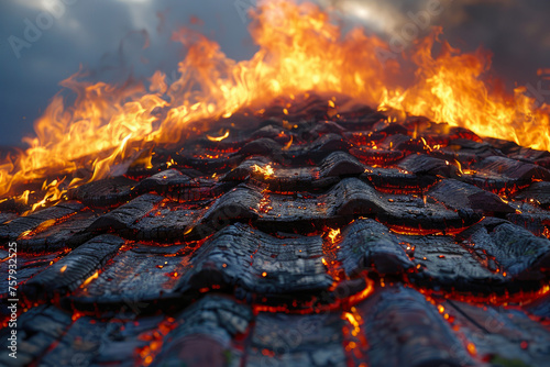 Weathered Beauty: Flaming Sunset on Aged Roof