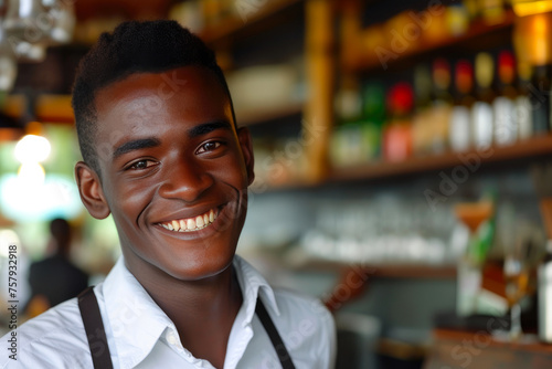 Smiling Young Waiter in Traditional Brazilian Cuisine
