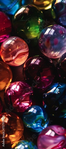 Water beads close-up, abstract background. Texture of glass balls or many colorful for wallpaper. photo