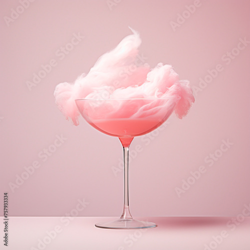 Cotton candy in a glass with a pink cocktail