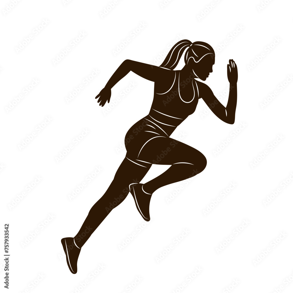woman running silhouette on white background, vector