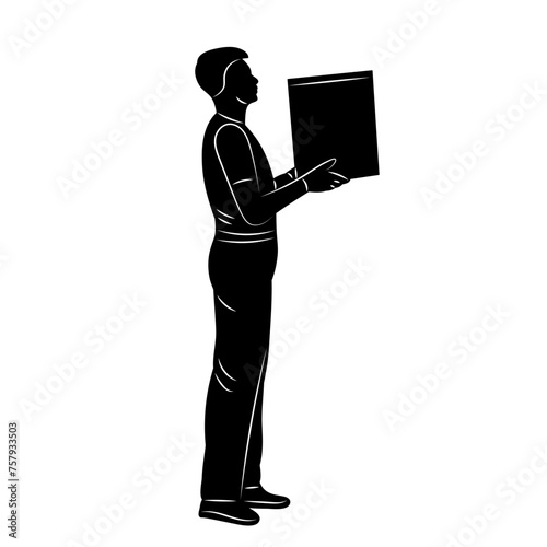 male courier silhouette on white background, vector