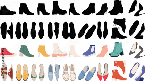 set of shoes in flat style on white background, vector © zolotons