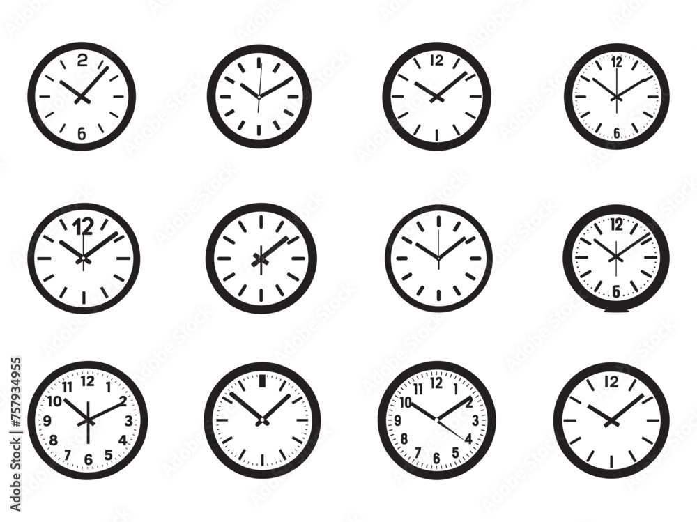 Clock icon isolated on white background. Time icon. Vector illustration. Clock icon isolated on white background. Time icon. Vector illustration.