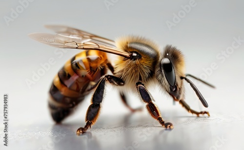 close up of a bee with white background 