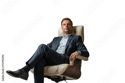 Business Man Sitting Office Chair on transparent background,