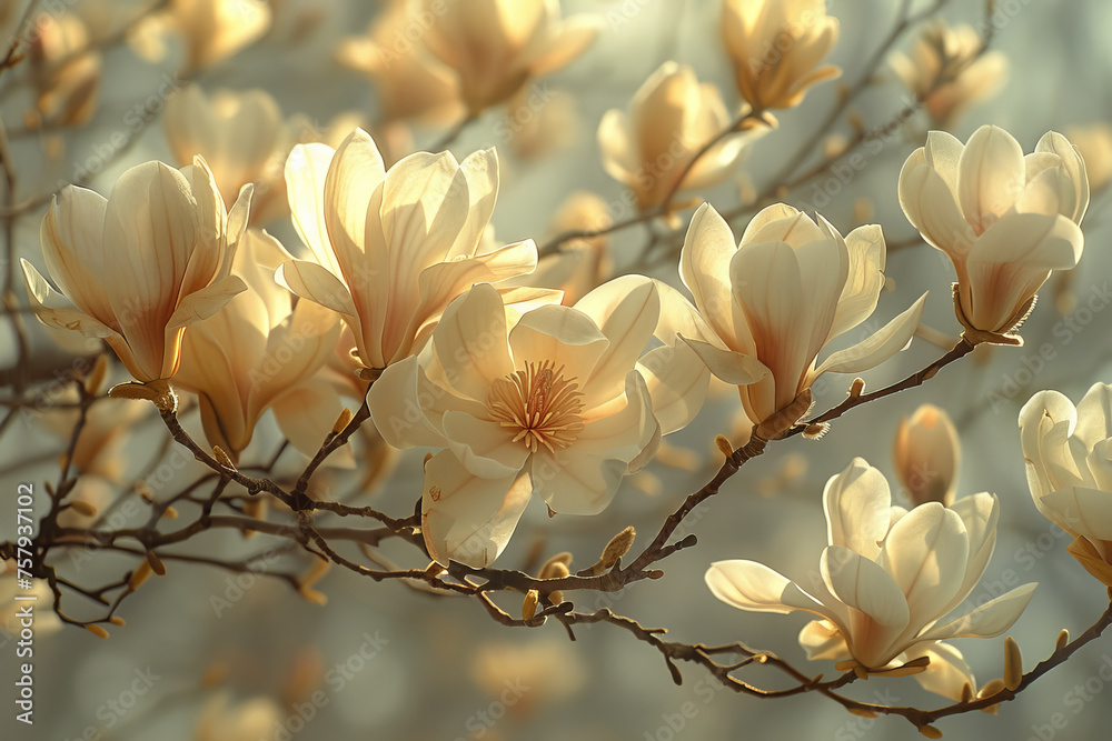 Magnolia Showcasing Elegant Cream Blossoms Magnolia Showcasing Elegant Cream Blossoms