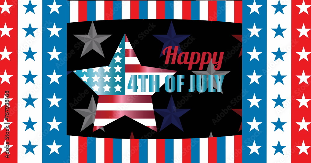 Naklejka premium Image of 4th of july text over red, white and blue stars and stripes background