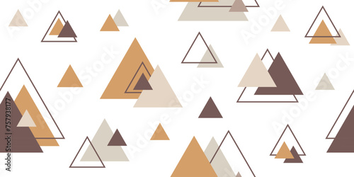 Absctract nordic triangle seamless pattern design in beige colors, for decoration interior,print posters, wrapping paper in modern scandinavian style in vector.Pattern on changeable white background.