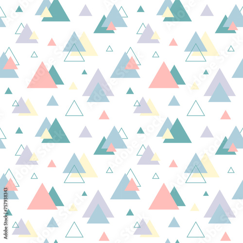 Abstract nordic triangle seamless pattern design in pastel colors  for decoration interior print posters  wrapping paper in modern scandinavian style in vector.Texture on changeable white background.
