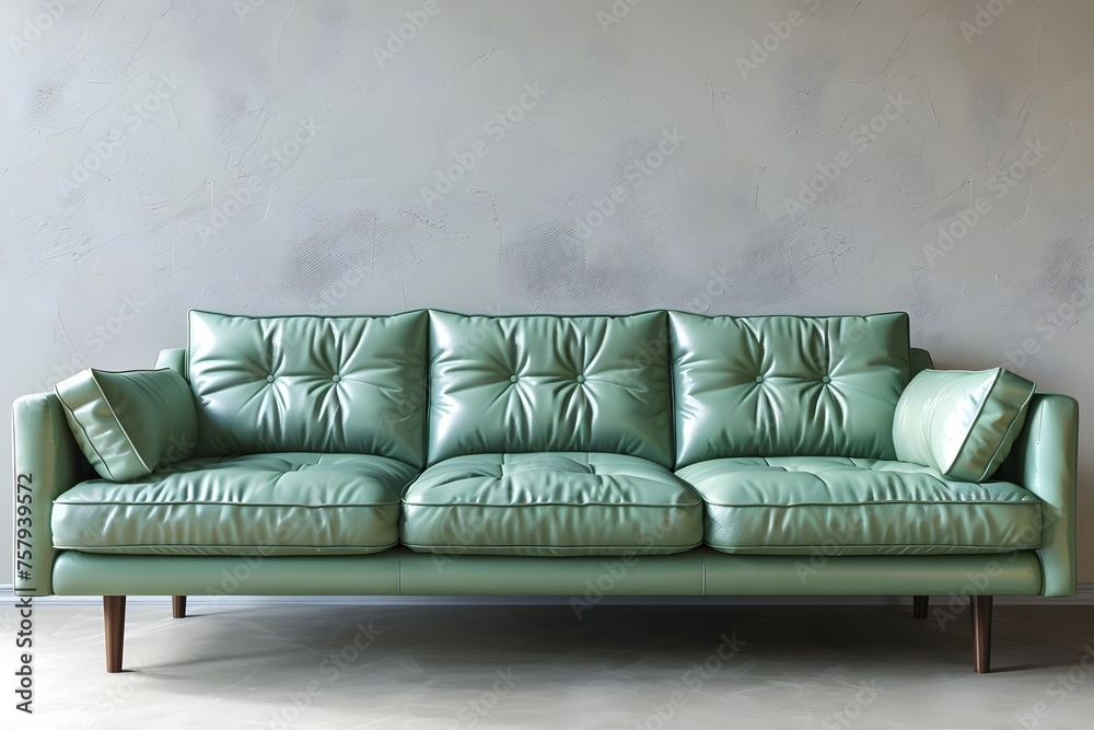 Modern Green Leather Sofa with Square Buttons A Sleek Design Statement in a Minimalist Living Space Modern Green Leather Sofa with Square Buttons A Sleek Design Statement in a Minimalist Living Space