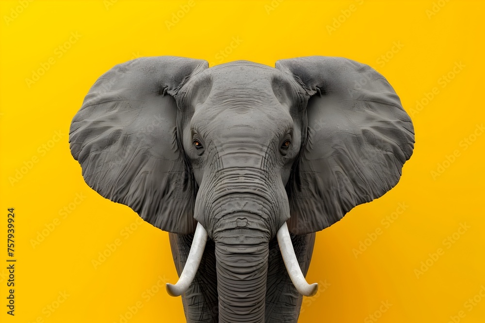 Obraz premium Amusing African Elephant Head Portrait on Yellow Background - High Resolution Photorealistic AI Rendering