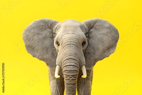 Funny Elephant Expression A 3D Rendered Head Amusing in a Vibrant Yellow Studio Setting