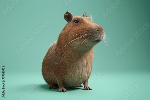 Cute Capybara Posing with Friendly Expression on Vibrant Green Background