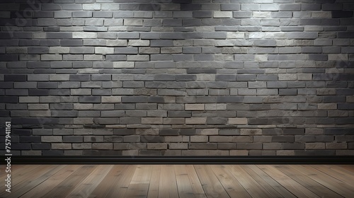 light and dark gray bricks on the wall and wooden floor decoration for background