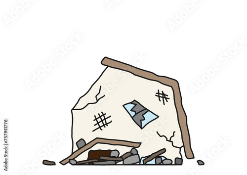 倒壊した2階建ての家