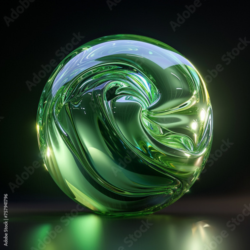 an abstract neon green sphere, in the style of vray tracing, colorful biomorphic forms сreated with Generative Ai photo