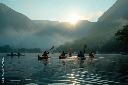 people kayaking on a river. generative ai