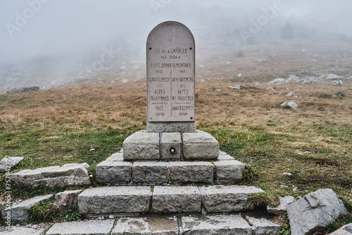 way marker of mountain pass Col de Cayolle in the french Alps a stage of the tour de France