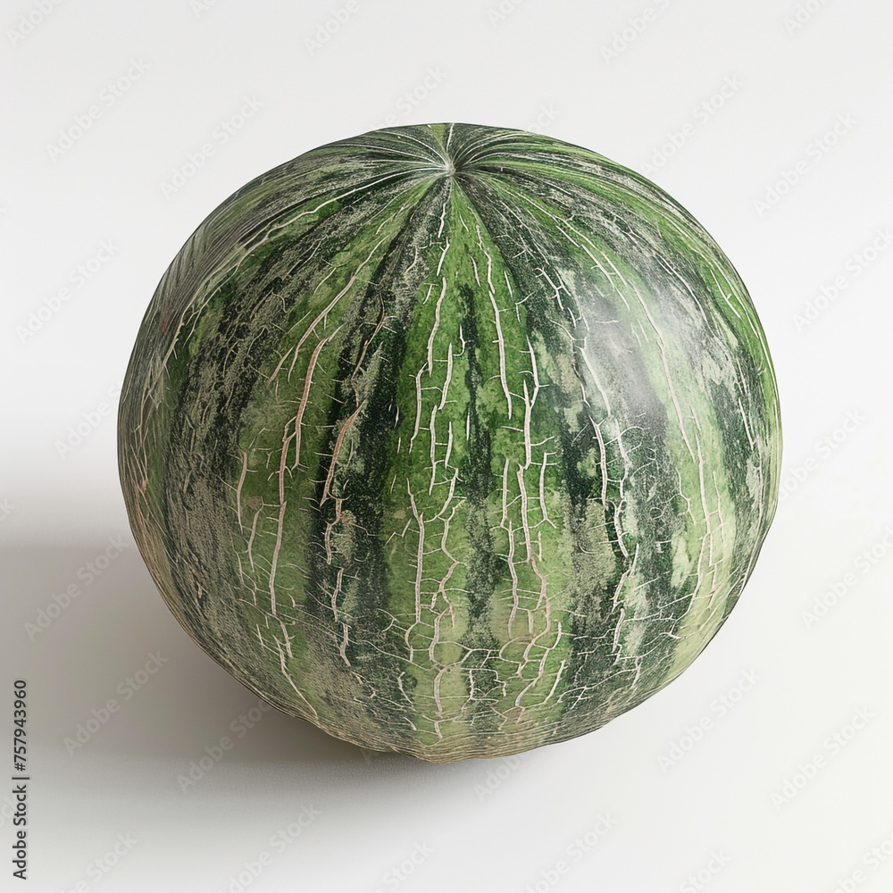 A whole melon, showcasing its textured green rind and contrasting stripes, сreated with Generative Ai A whole melon, showcasing its textured green rind and contrasting stripes, сreated with Generative Ai