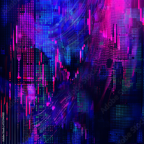 the financial market background in blue and purple., in the style of futuristic organic, digital print, light-focused, light black and magenta 