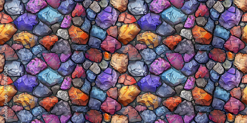Seamless colorful stone pattern, tileable rocks texture illustration, great for video game design