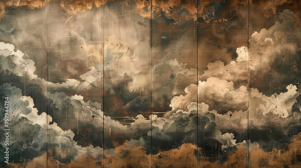 Fototapeta premium 雲を描いた日本画風背景