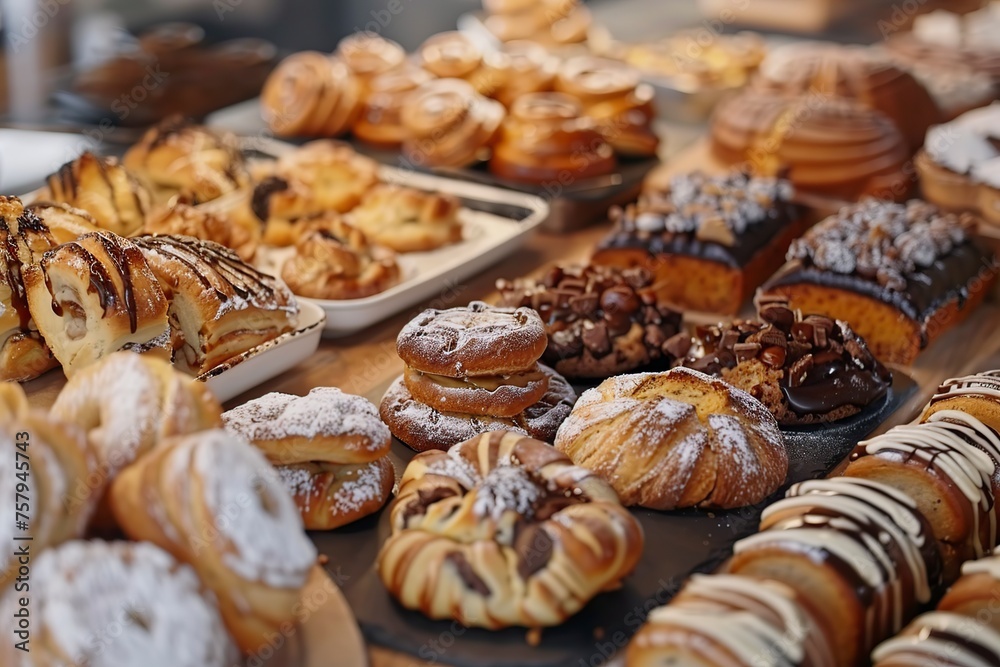 Busy Bakery With Diverse Array of Pastries Busy Bakery With Diverse Array of Pastries
