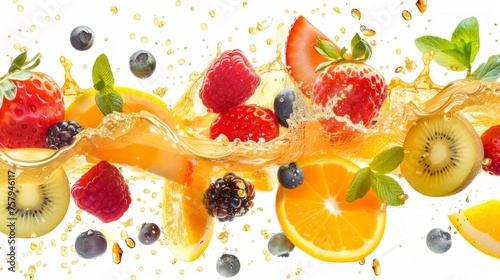 Fototapeta Naklejka Na Ścianę i Meble -  Illustration of splashing mix of fruits on white background