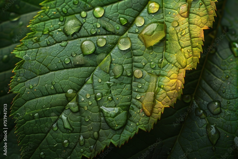 Fototapeta premium Morning Dew on Fresh Green Leaves 