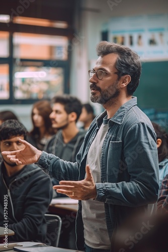 Man Teaching in Front of Classroom