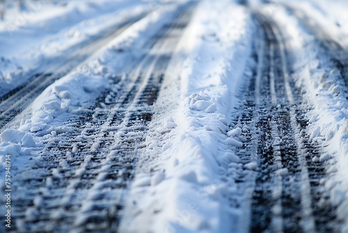 Wallpaper Mural Snowy Road With Intersecting Tracks Torontodigital.ca