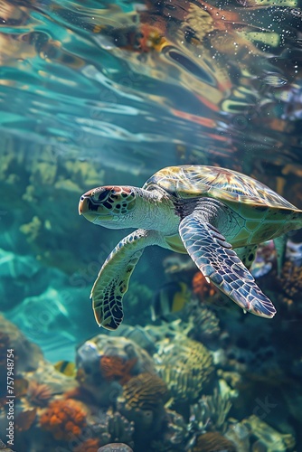 Turtle Swimming in Ocean
