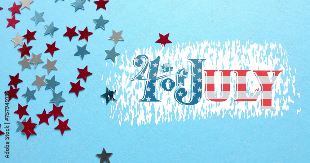 Naklejka premium Image of 4th of july text over stars of united states of america on blue background