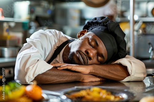 Exhausted Man Laying on Kitchen Counter