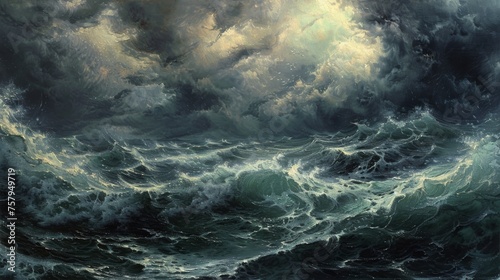 Anxiety depicted through a stormy ocean scene, with dark clouds and turbulent waves