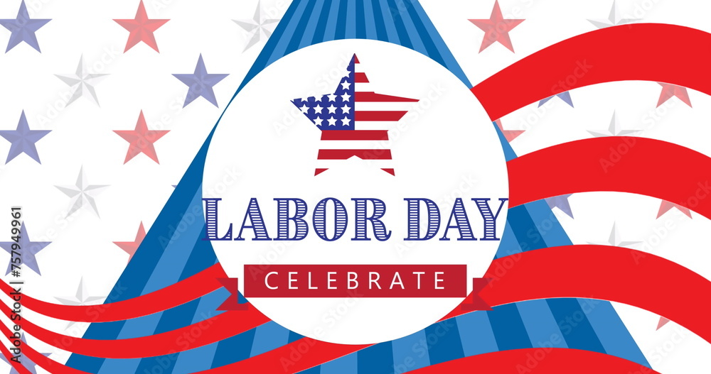 Fototapeta premium Image of labor day celebrate text over american flag stars and stripes