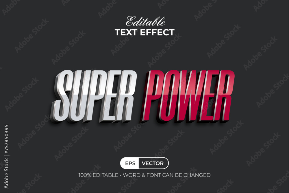 Super Power Text Effect Silver Metal Style