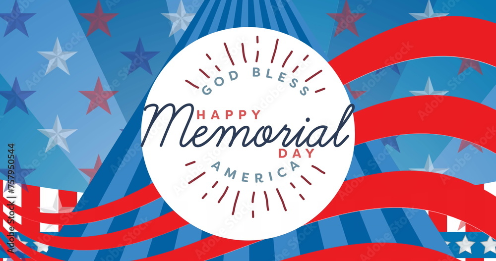 Fototapeta premium Image of happy memorial day text over american flag stars and stripes
