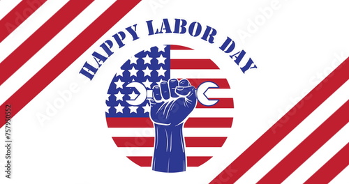 Image of happy labor day text over american flag
