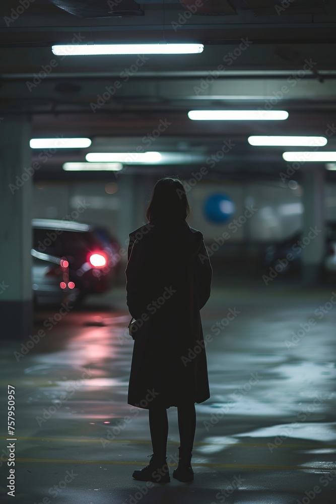 Woman in Hooded Jacket Standing in Parking Lot
