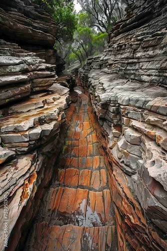 Trees and Rocks in a Forest photo