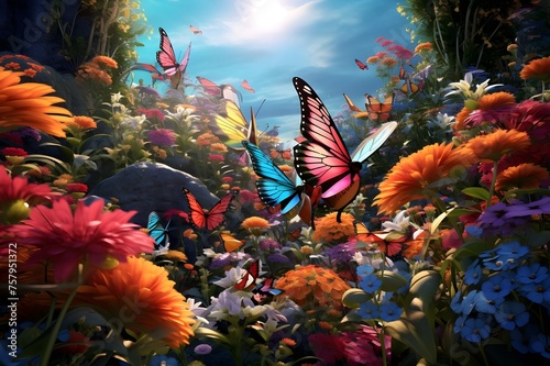 Surreal Butterfly Garden  A surreal garden filled with colorful butterflies  creating a whimsical and enchanting atmosphere.  