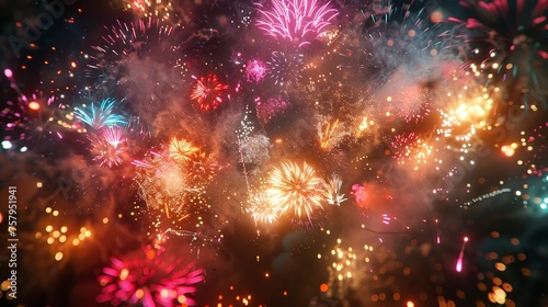 Exhilaration visualized by a burst of colorful fireworks against a dark night sky © Orxan