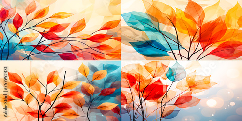 colorful abstract background with yellow leaves vector  light red and light bronze color style  intricate use of shading  realistic image of light