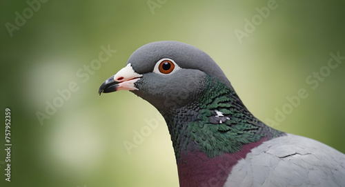 closeup of beautiful pigeon bird sitting on pipe with blurry building background. beautiful pigeon bird looking at the camera. generative ai 