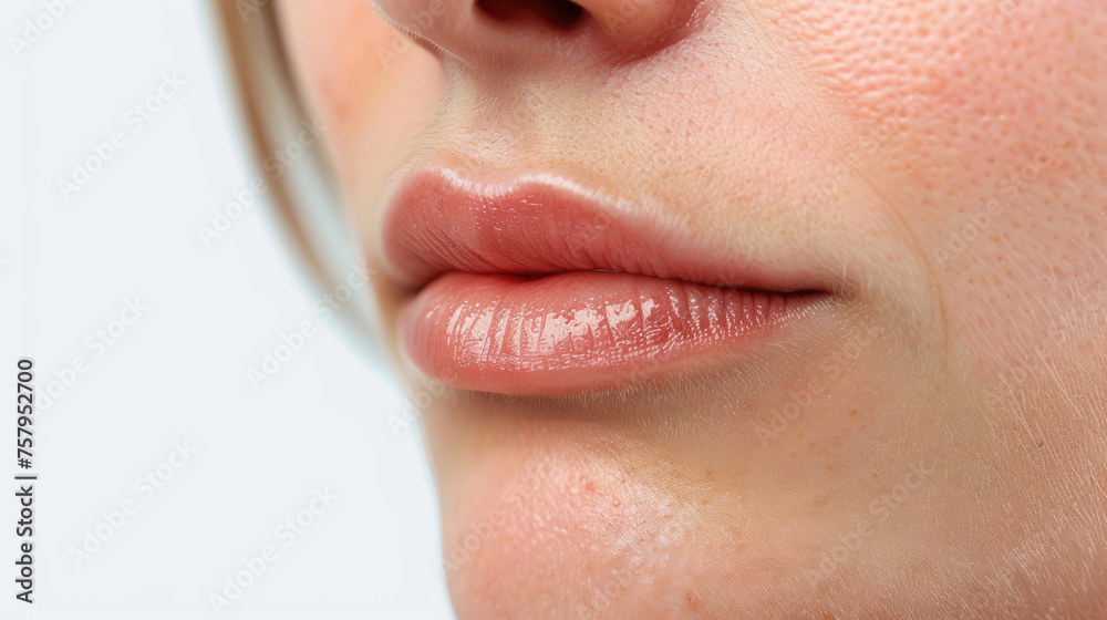 Fototapeta premium Natural lips close up, no retouching, natural skin texture