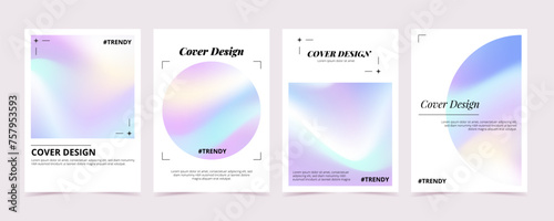 Holographic effect background. Cover or poster template set. Vector illustration
