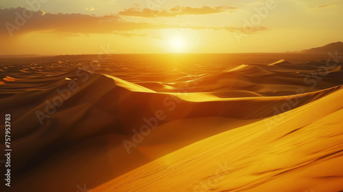 Desert landscape with sand dunes  sultry sun. Extreme adventure concept. Generative AI
